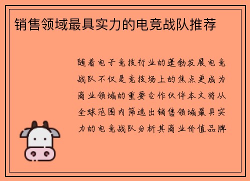 销售领域最具实力的电竞战队推荐