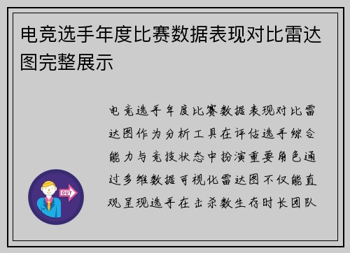 电竞选手年度比赛数据表现对比雷达图完整展示